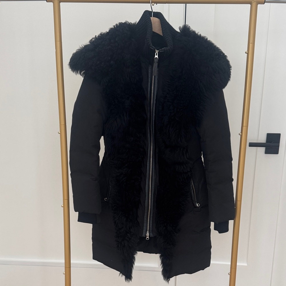 Mackage Black Shearling Trimmed Puffer Coat